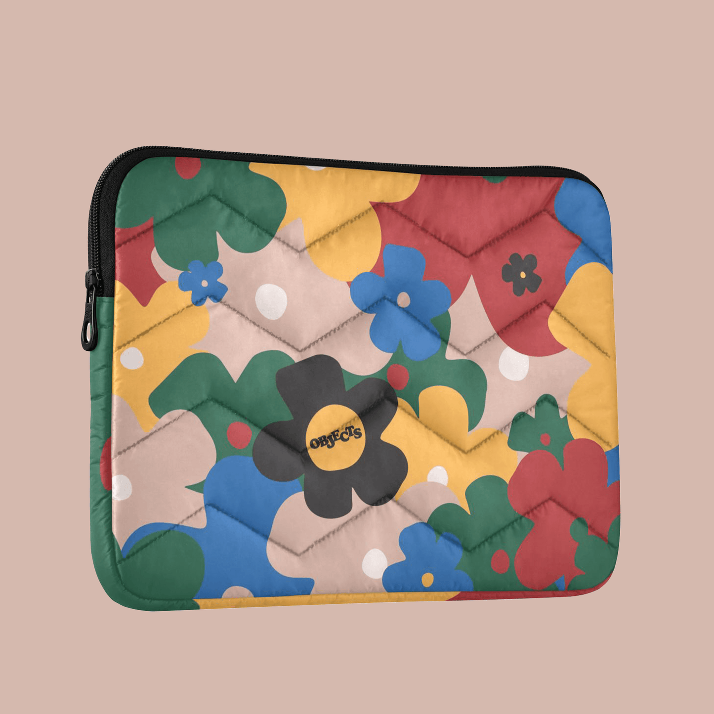 Floral laptop sleeve 13 inch featuring colorful quilted patterns and vibrant flower designs.