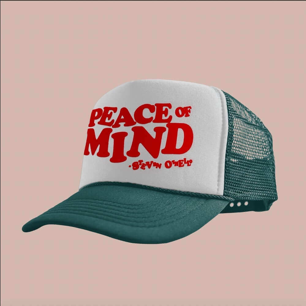 Peace of Mind Trucker Hat by Steven Othello Green/White/Red