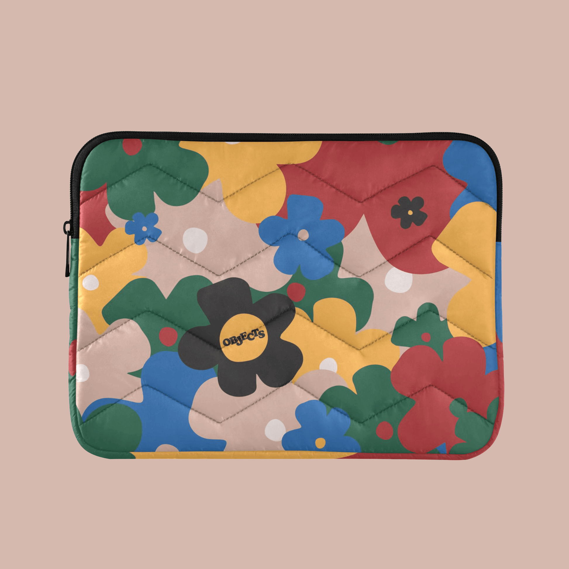 Floral laptop sleeve 13 inch in vibrant colors and quilted design, perfect for protecting your laptop.