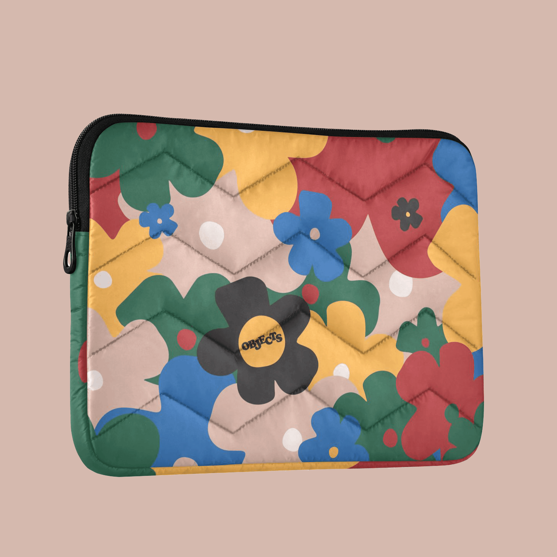 Floral laptop sleeve 13 inch featuring colorful quilted patterns and vibrant flower designs.