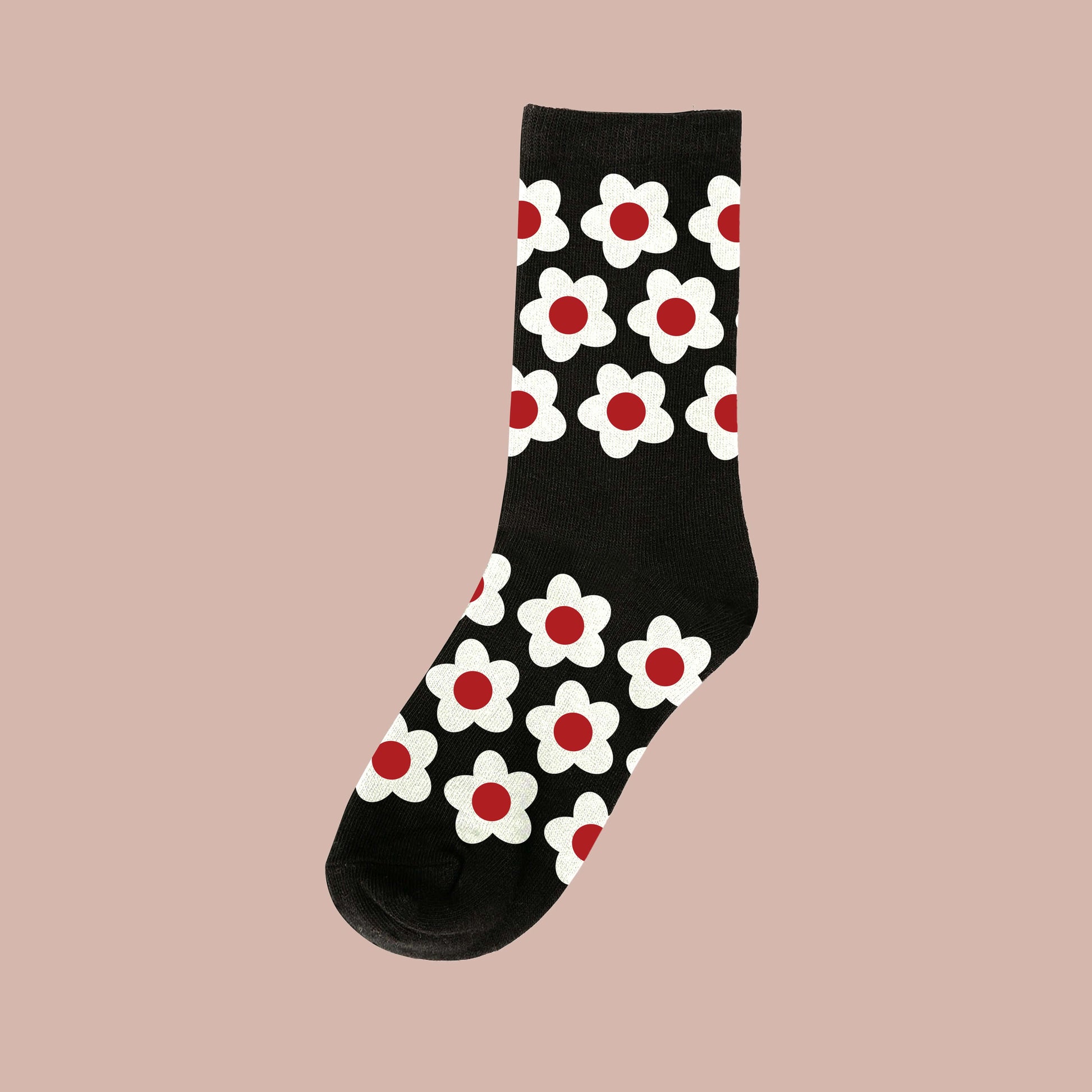 Black and white floral sock featuring the Bloom Socks by Steven Othello design with playful flower patterns.