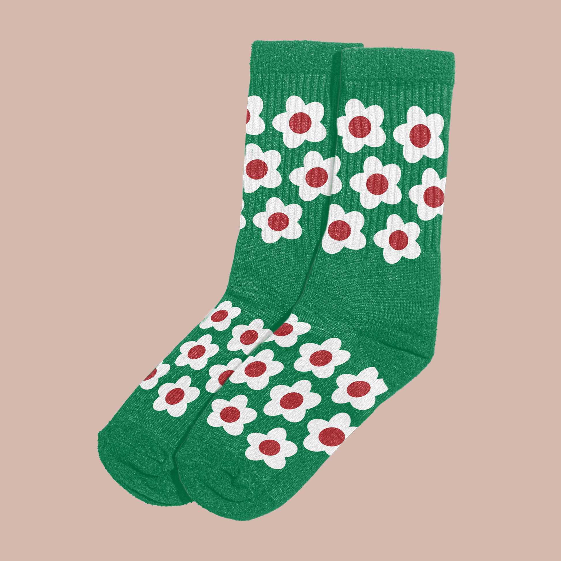 Bloom Socks two pack featuring green socks with playful flower prints by Steven Othello.