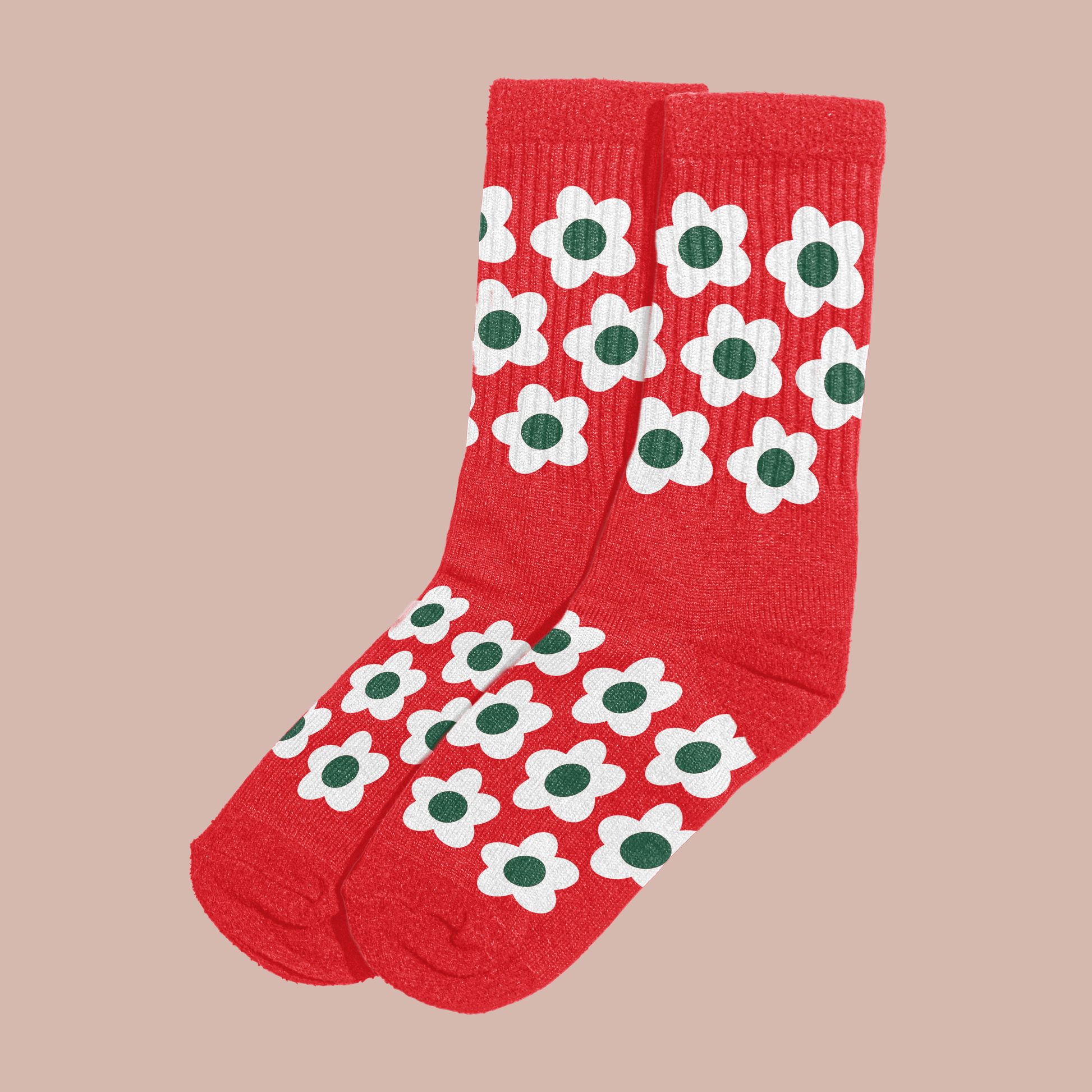 Red Bloom Socks two pack featuring playful flower prints by Steven Othello.