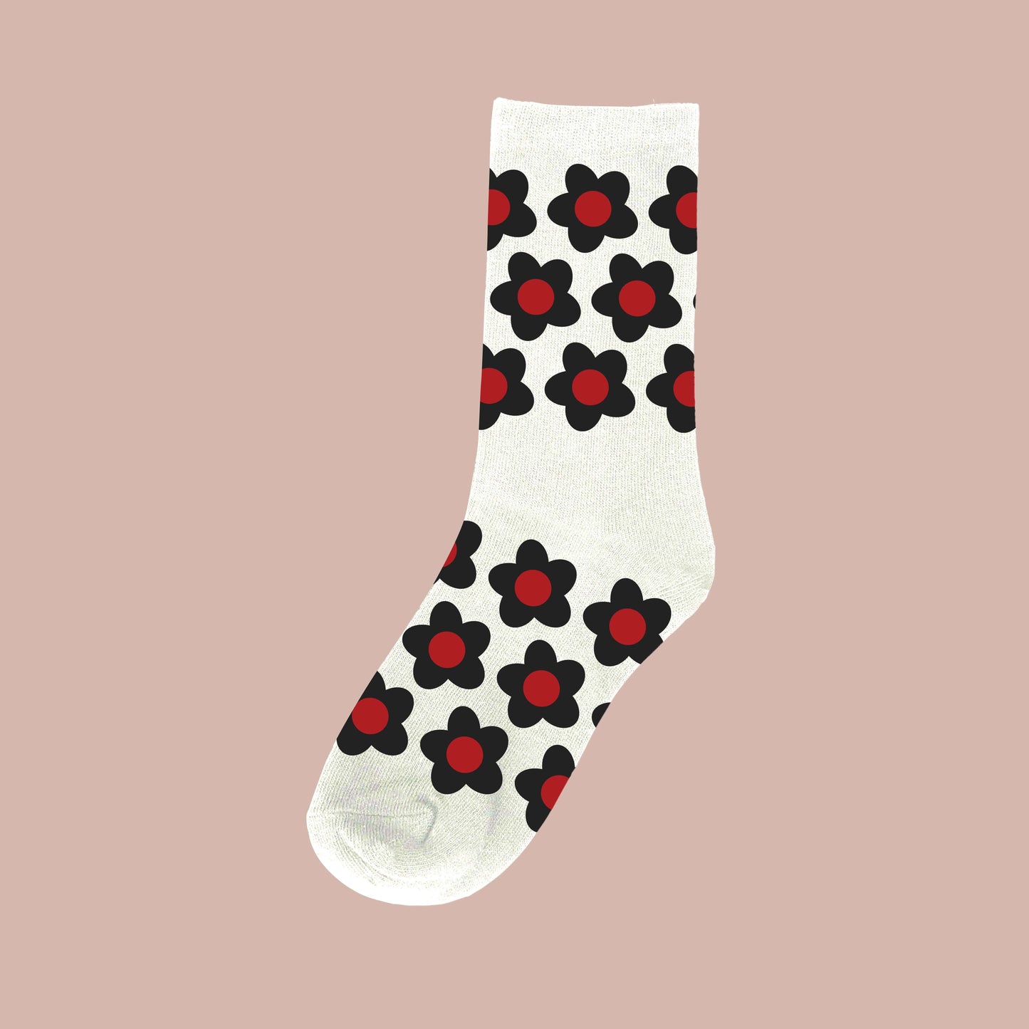 Black/White "Bloom Socks" by Steven Othello featuring playful flower prints on a light background.