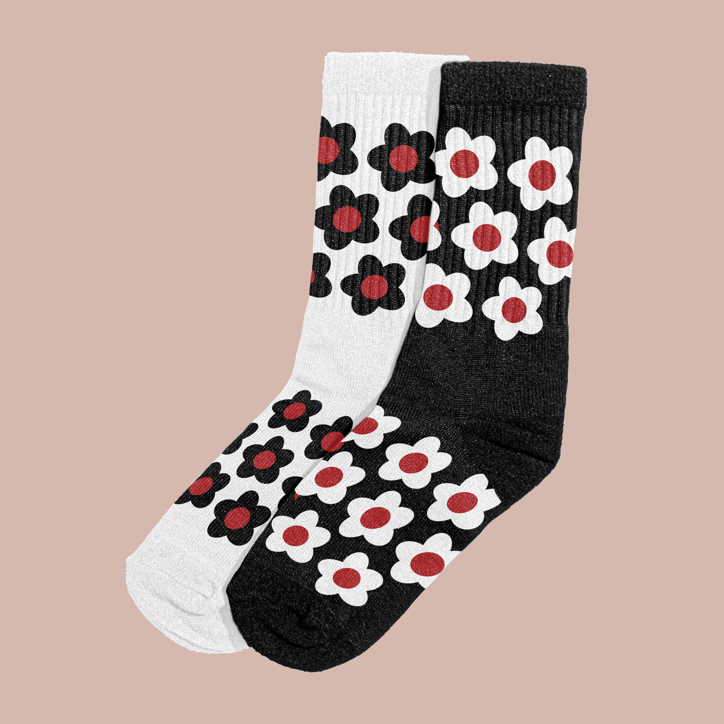 Black/White "Bloom Socks" by Steven Othello (2 Pack) featuring playful flower prints.